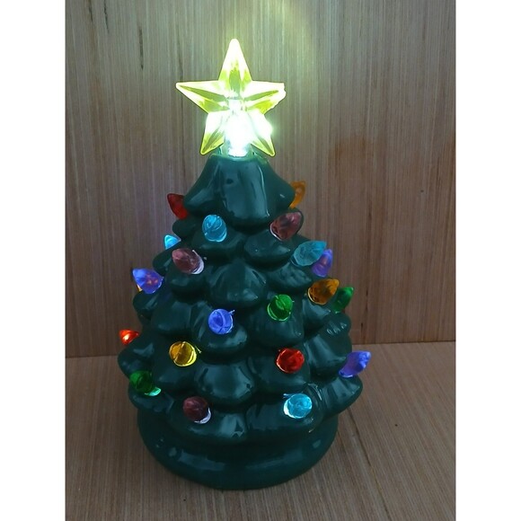 Mini Ceramic Christmas Tree with Lights & Star - small flaw - battery operated - Picture 6 of 14